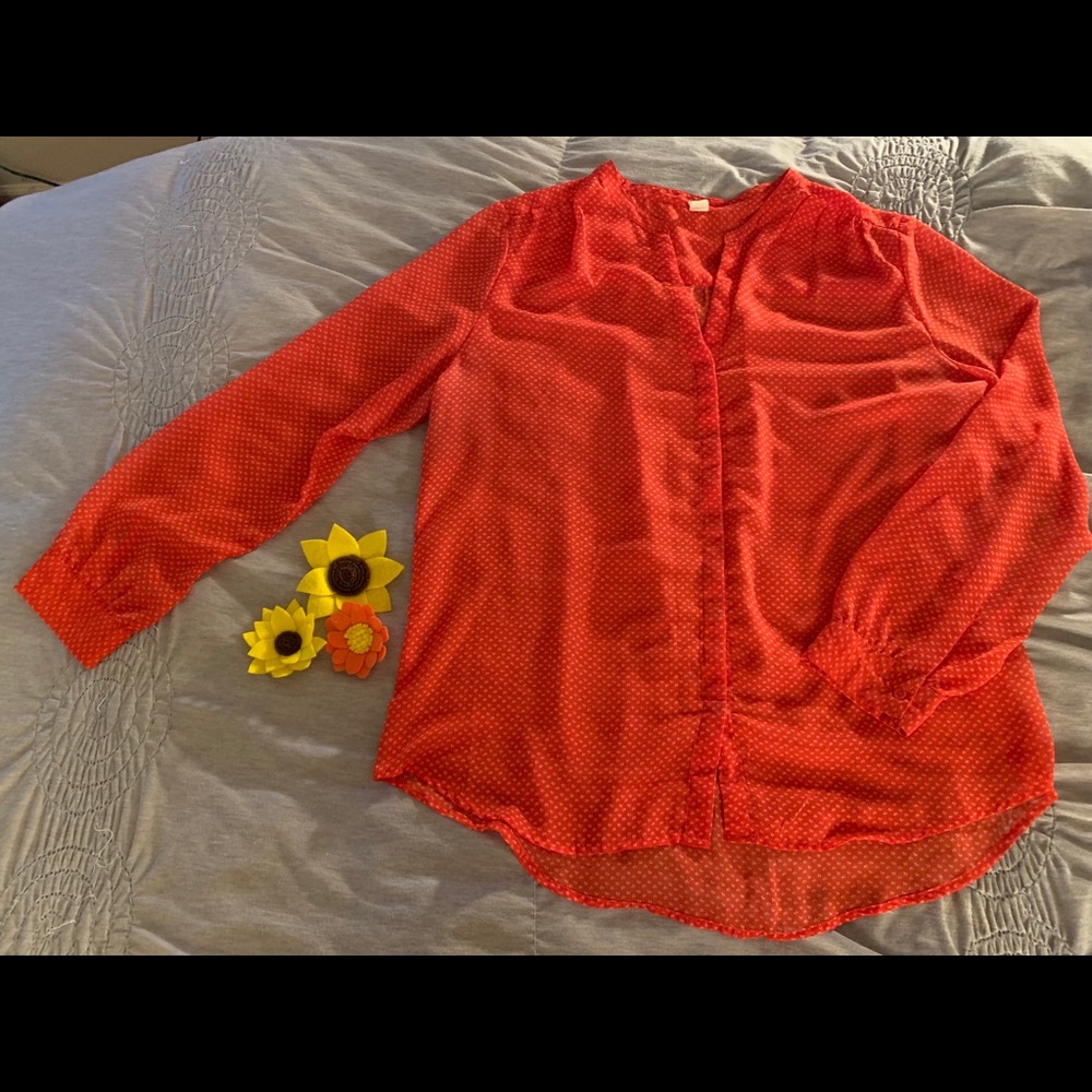 Sheer Red Button Up Blouse